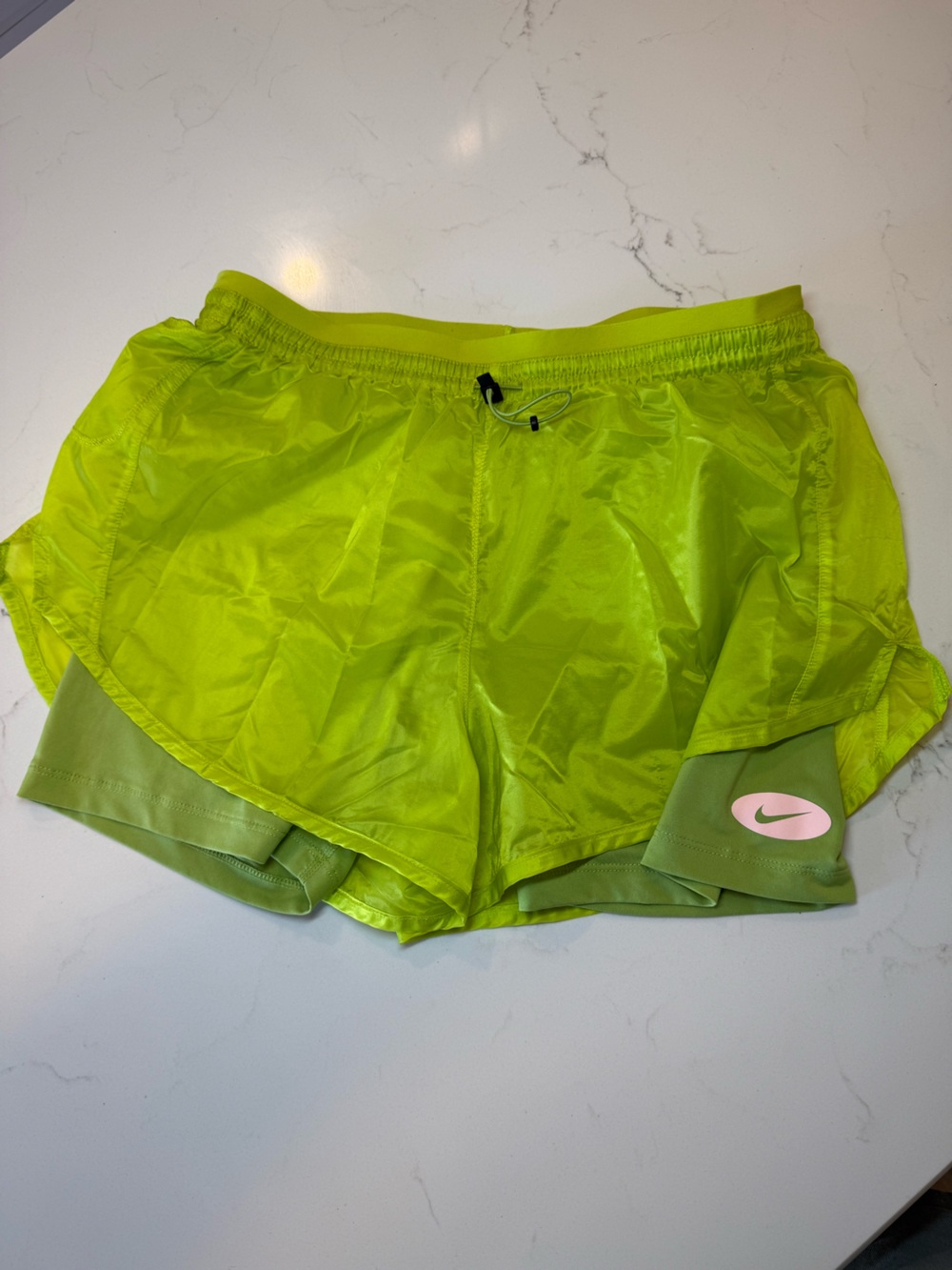 Nike Women's Neon Lime Green Two-Layer Running Shorts
